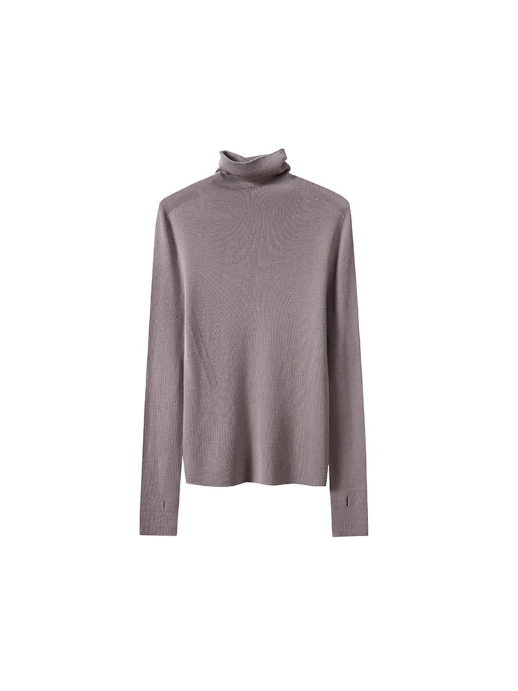 High Neck with Thumbhole Cuff Wool Sweater