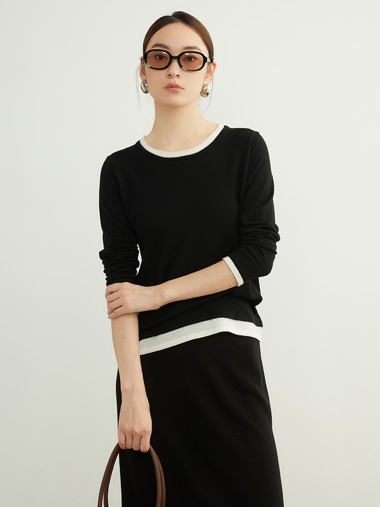 Layered Contrast Color Wool Knit Sweater