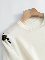 French Cutout Black and White Wool Sweater