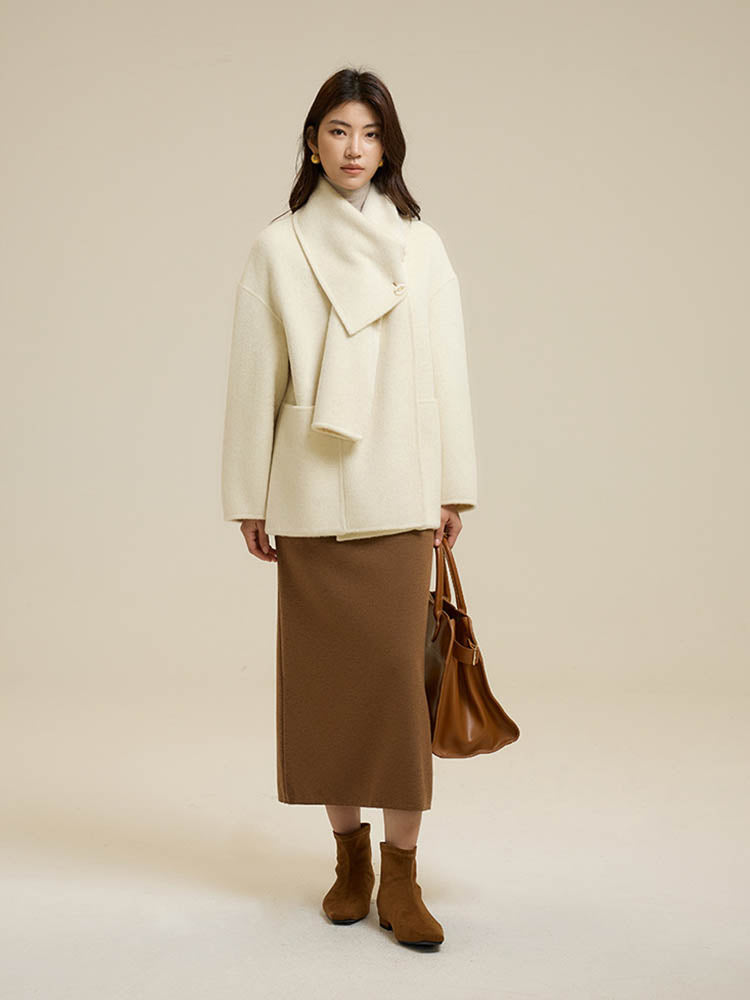 Scarf Short Patch Pocket Wool Coat