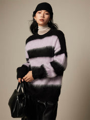 Striped Lazy Contrast Color Alpaca Wool Sweater