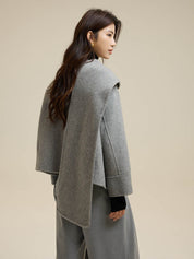 Gray Scarf Short Wool Coat