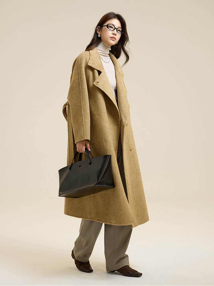 Stand-Up Collar Side Placket Tie Wool Coat