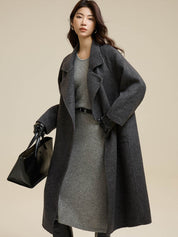 Stand-Up Collar Side Placket Tie Wool Coat