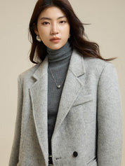 Grey Suit Collar Short Wool Coat