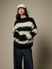 Striped Lazy Contrast Color Alpaca Wool Sweater