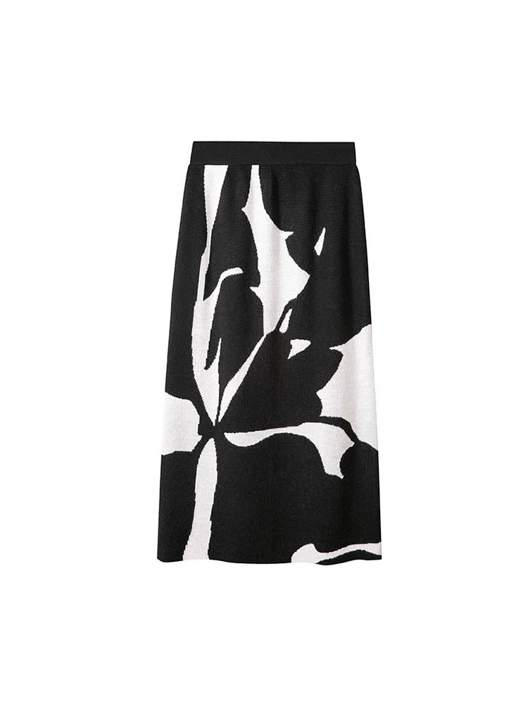 Classic Black And White Jacquard Wool Skirt