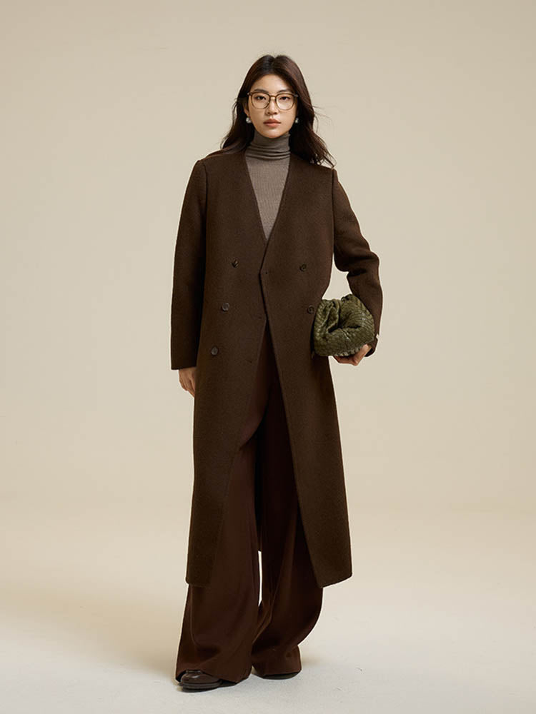 Brown Scarf-Style Long Wool Coat