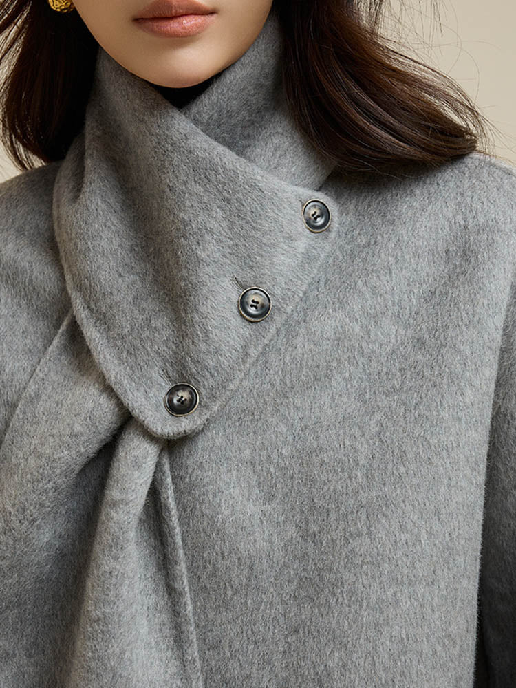 Gray Scarf Short Wool Coat