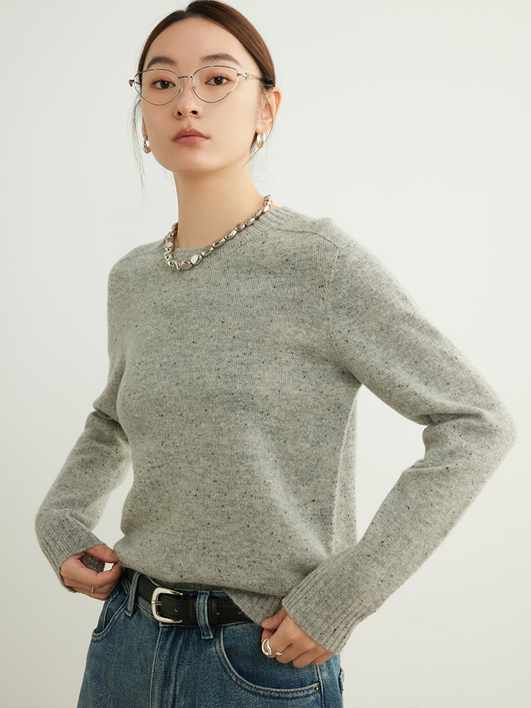 Classic Speckled Crewneck Wool Sweater